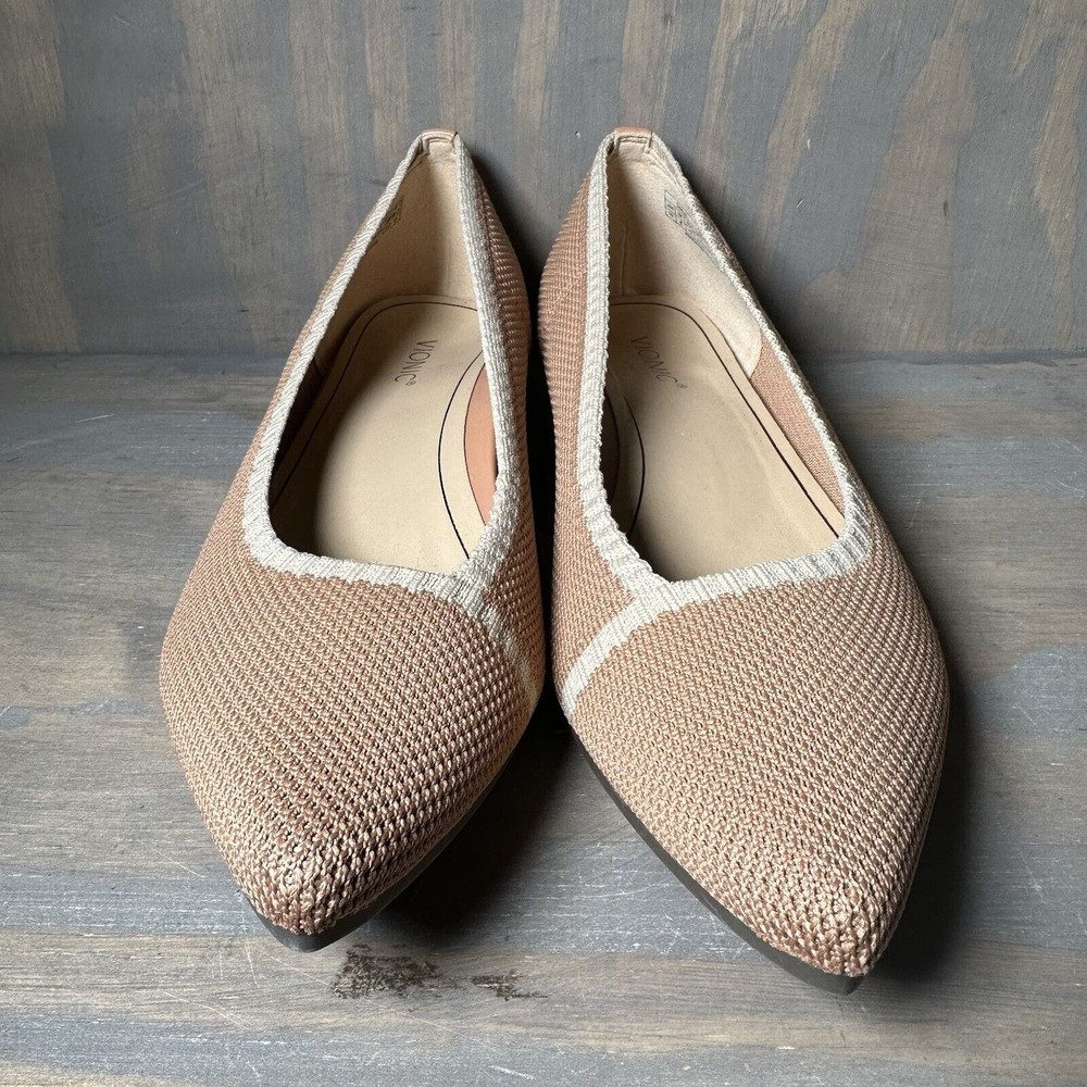 Vionic Women's Pointed Knit Flats in Blush with Cream Trim - Picture 2 of 10